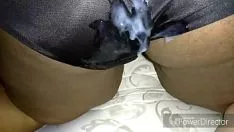 Play Cum on red-hot lucys glossy blacken step-ins